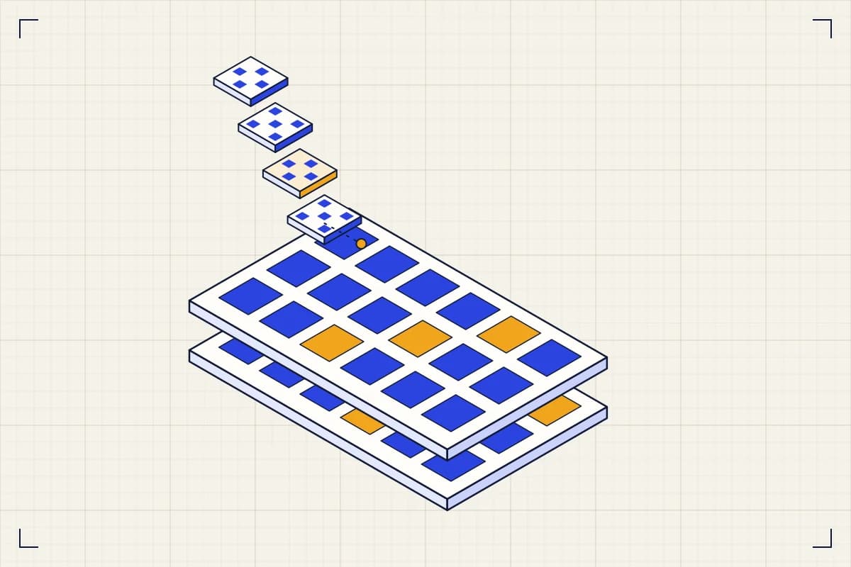 Isometric line drawing of server boards with model weight files flowing into them